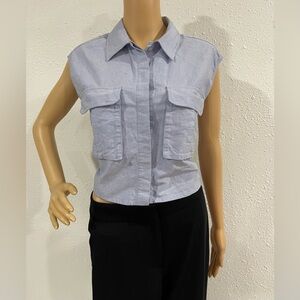 Zara Light Blue Sleeveless Button-Down Shirt